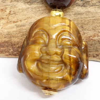 Les 3 "œils" bouddha en oeil de tigre, Pendentif création
